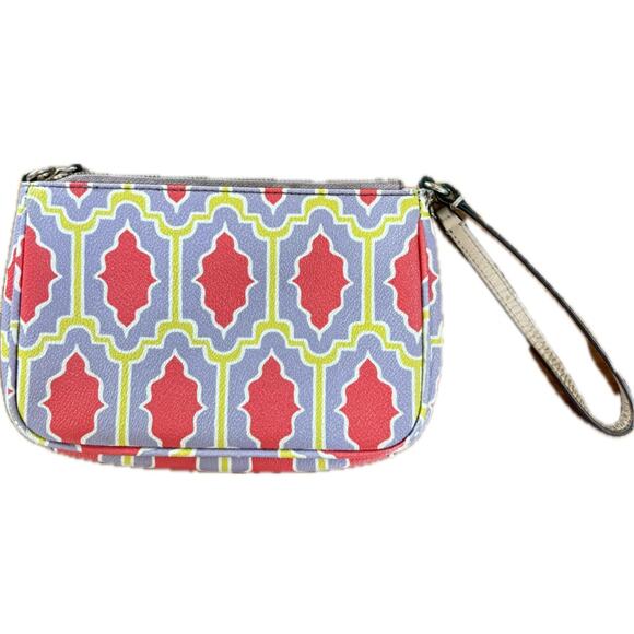 Vintage Kate Spade Wristlet - Cabana Geometric Print - Coral/Blue - Y2K - Preppy - Picture 2 of 2